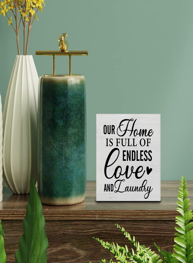 YIDOU Country Laundry Room Wood Box Sign Decor Desk Sign Endless Laundry Quote Wooden Box Block Sign Rustic Home Shelf Wall Laundry Room Decoration - Image 3